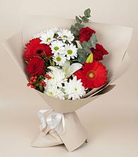 Букет цветов из:  Розы, Хризантемы, Герберы и Лилии в Волосово