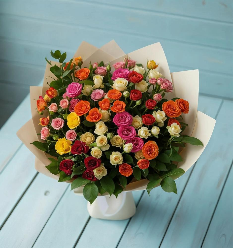 Букет Микс из разноцветных кустовых роз в Волосово