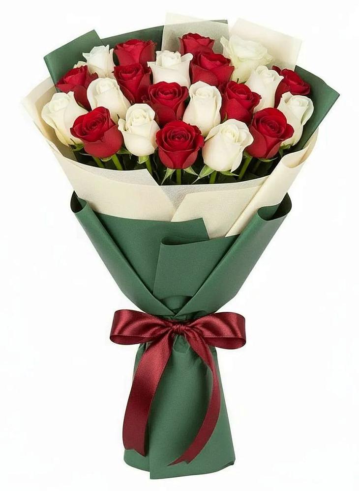Букет Микс из красных и белых роз в Волосово