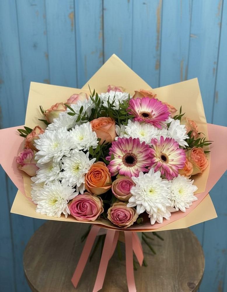 Букет цветов из: Розы, Герберы и Хризантемы в Волосово