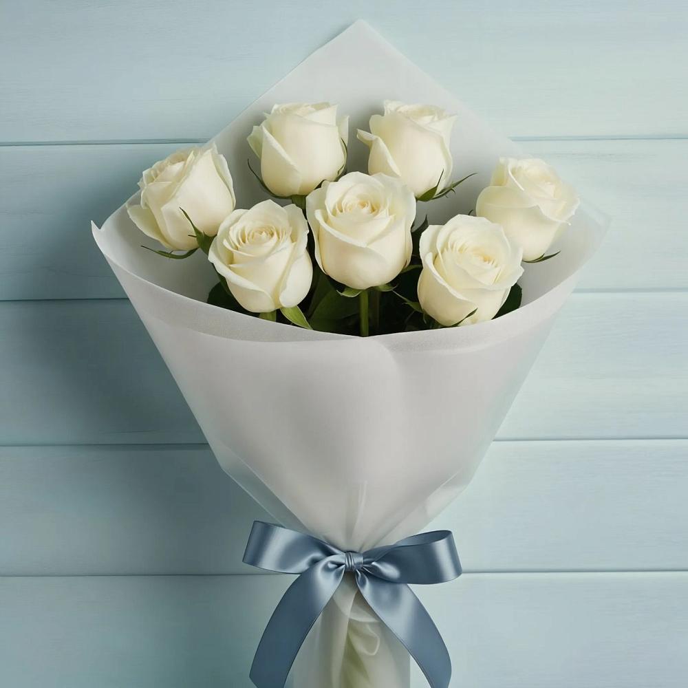 Букет 7 Белых роз Эдлесс Лав в Волосово